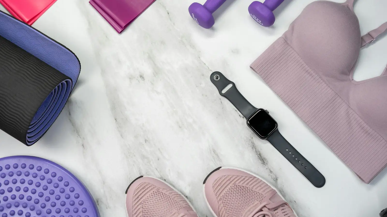 Closeup of smart fitness tracker and resistance band